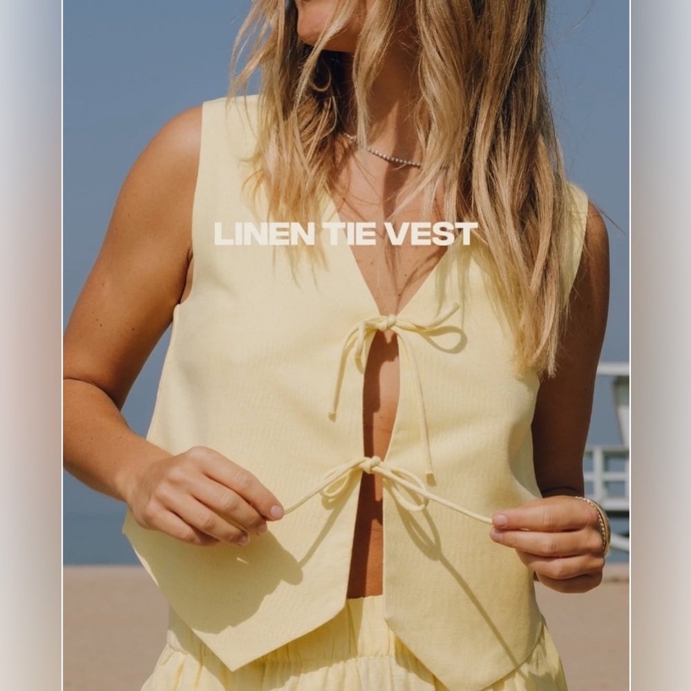 NWT Daily Drills Linen Tie Vest in Lemonade, Sz M/L
